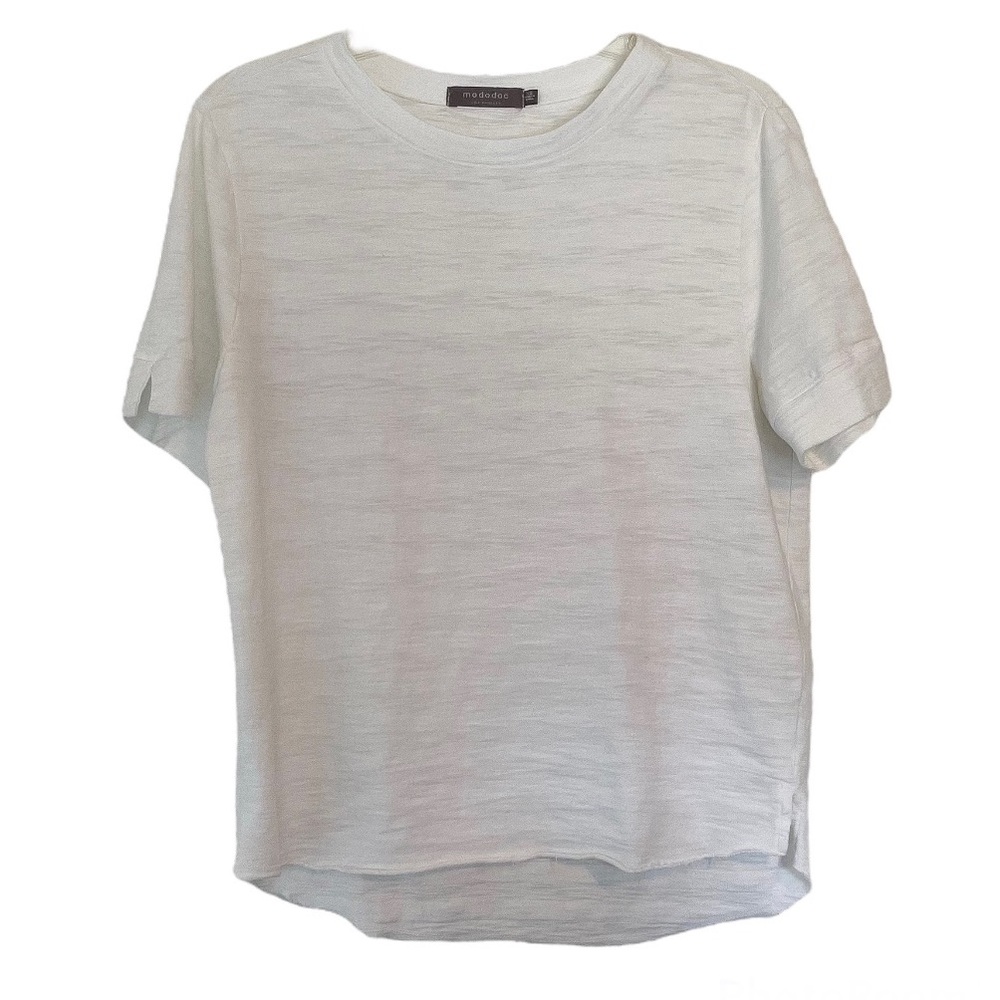 Mododoc Womens Textured Cotton Stripe Short Sleeve Top Sz XS